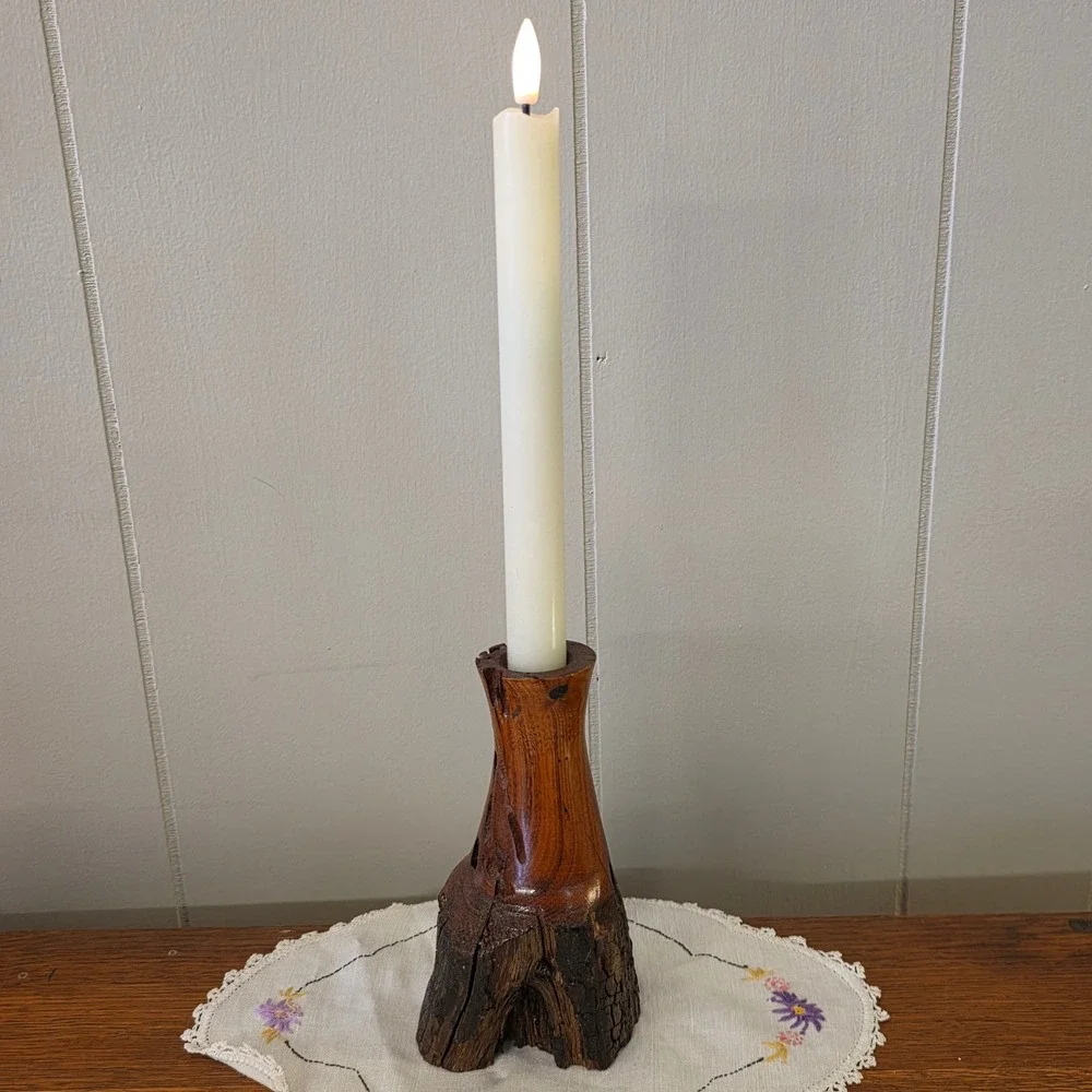 CLEARANCE 💲6️⃣ Rustic Burl Wood Candle Holder‎ Hand Carved Natural Bark Texture
